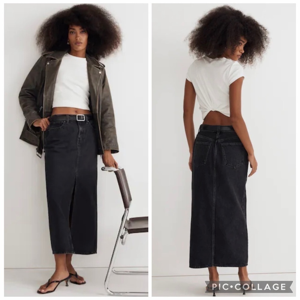 Madewell Denim Black Maxi Jean Skirt 90's Y2K Mid-Rise Lunar Wash Size 30